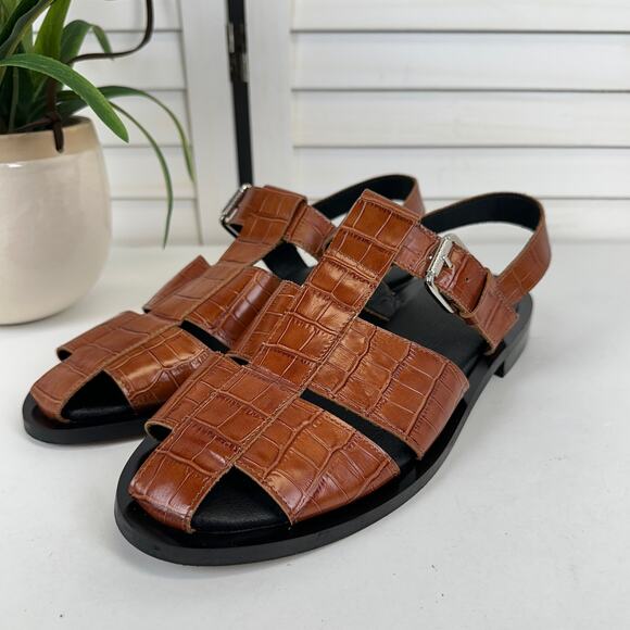 Anthropologie Maeve Brown Wide Banded Leather Fisherman Sandals EU 41 US 10-10.5 - Picture 1 of 8